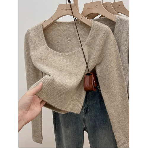 方領短款軟糯小個子針織衫女毛衣秋冬羊絨加厚長袖內搭打底衫上衣 方領短款軟糯小個子針織衫女毛衣秋冬羊絨加厚長袖內搭打底衫上衣