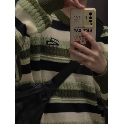 美式復古學院風條紋毛衣女秋冬日系慵懶風潮牌寬松軟糯糯針織外套 美式復古學院風條紋毛衣女秋冬日系慵懶風潮牌寬松軟糯糯針織外套