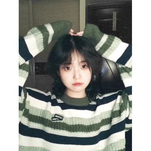 美式復古學院風條紋毛衣女秋冬日系慵懶風潮牌寬松軟糯糯針織外套 美式復古學院風條紋毛衣女秋冬日系慵懶風潮牌寬松軟糯糯針織外套