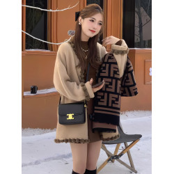 秋冬新款織帶V領長袖落肩毛衣外套女小衆設計感寬松休閒夾棉上衣