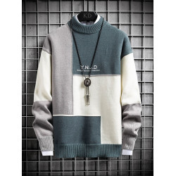半高領毛衣男款秋冬季加絨加厚拼色針織衫寬松青少年保暖線衣服潮