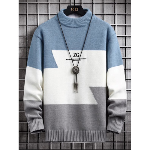 半高領毛衣男款秋冬季加絨加厚拼色針織衫寬松青少年保暖線衣服潮 半高領毛衣男款秋冬季加絨加厚拼色針織衫寬松青少年保暖線衣服潮