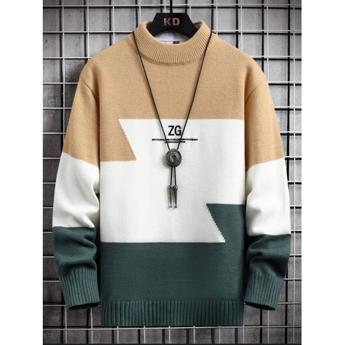 半高領毛衣男款秋冬季加絨加厚拼色針織衫寬松青少年保暖線衣服潮 半高領毛衣男款秋冬季加絨加厚拼色針織衫寬松青少年保暖線衣服潮