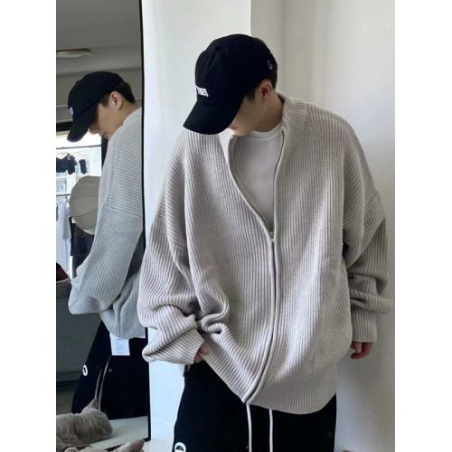 特大碼300斤立領慵懶風開衫針織外套男裝秋冬季港風復古純色毛衣2 特大碼300斤立領慵懶風開衫針織外套男裝秋冬季港風復古純色毛衣2