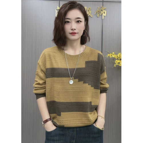 高檔撞色中年媽媽針織衫遮肚子秋裝寬松百搭休閒洋氣時尚女士毛衣