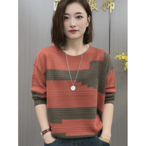 高檔撞色中年媽媽針織衫遮肚子秋裝寬松百搭休閒洋氣時尚女士毛衣