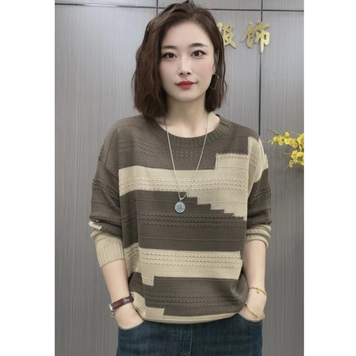 高檔撞色中年媽媽針織衫遮肚子秋裝寬松百搭休閒洋氣時尚女士毛衣