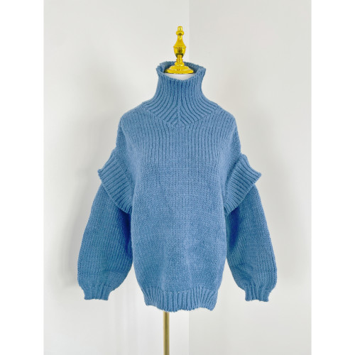 B1033秋冬季新款女裝寬松慵懶風高領毛衣設計感小衆毛衫上衣