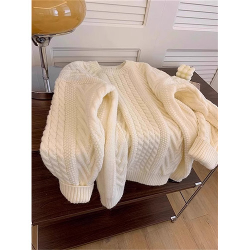 奶fufu慵懶風麻花內搭毛衣女早秋冬季2025新款白色針織衫套頭上衣