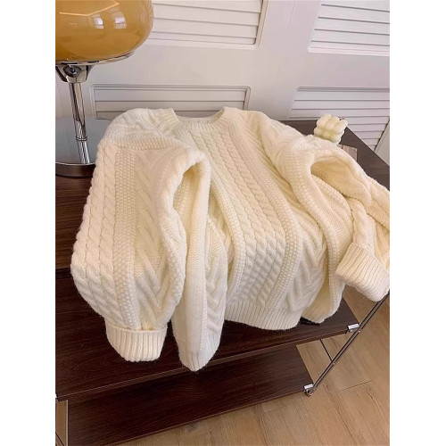 奶fufu慵懶風麻花內搭毛衣女早秋冬季2025新款白色針織衫套頭上衣