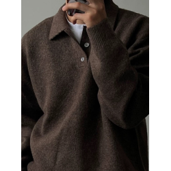 韓系包芯紗針織polo衫男軟糯透氣長袖衛衣保羅領休閒工裝羊毛衫薄