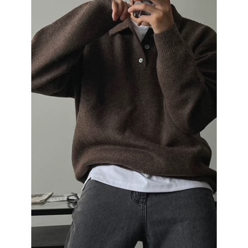 韓系包芯紗針織polo衫男軟糯透氣長袖衛衣保羅領休閒工裝羊毛衫薄 韓系包芯紗針織polo衫男軟糯透氣長袖衛衣保羅領休閒工裝羊毛衫薄