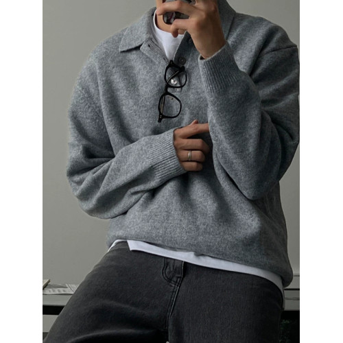 韓系包芯紗針織polo衫男軟糯透氣長袖衛衣保羅領休閒工裝羊毛衫薄 韓系包芯紗針織polo衫男軟糯透氣長袖衛衣保羅領休閒工裝羊毛衫薄