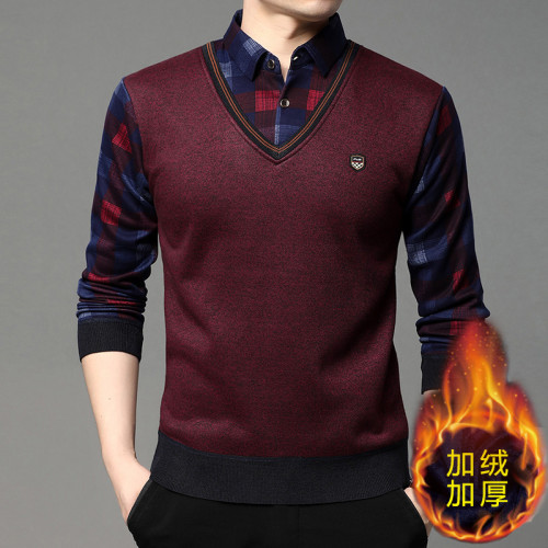 2025秋冬季新款翻領保暖假兩件男長袖上衣商務休閒加絨加厚毛衣男 2025秋冬季新款翻領保暖假兩件男長袖上衣商務休閒加絨加厚毛衣男