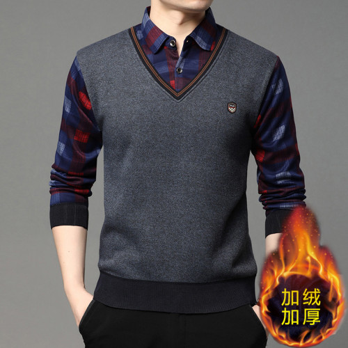 2025秋冬季新款翻領保暖假兩件男長袖上衣商務休閒加絨加厚毛衣男 2025秋冬季新款翻領保暖假兩件男長袖上衣商務休閒加絨加厚毛衣男