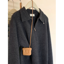 深灰色polo領半拉鍊羊毛針織衫女秋冬2025新款翻領小個子毛衣上衣