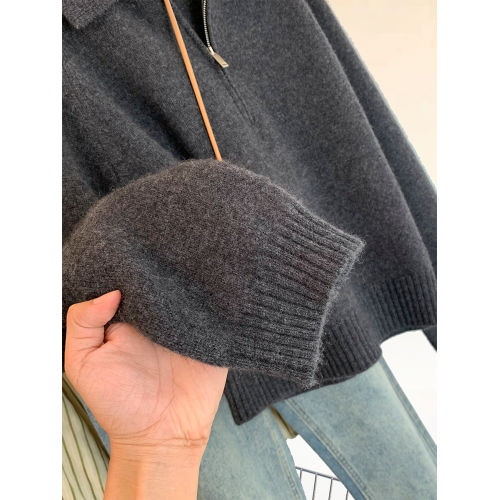 深灰色polo領半拉鍊羊毛針織衫女秋冬2025新款翻領小個子毛衣上衣 深灰色polo領半拉鍊羊毛針織衫女秋冬2025新款翻領小個子毛衣上衣