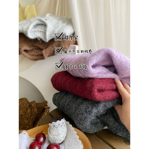 韓國復古黃色咖色羊絨麻花毛衣外套女冬溫柔圓領顯瘦百搭針織開衫 韓國復古黃色咖色羊絨麻花毛衣外套女冬溫柔圓領顯瘦百搭針織開衫