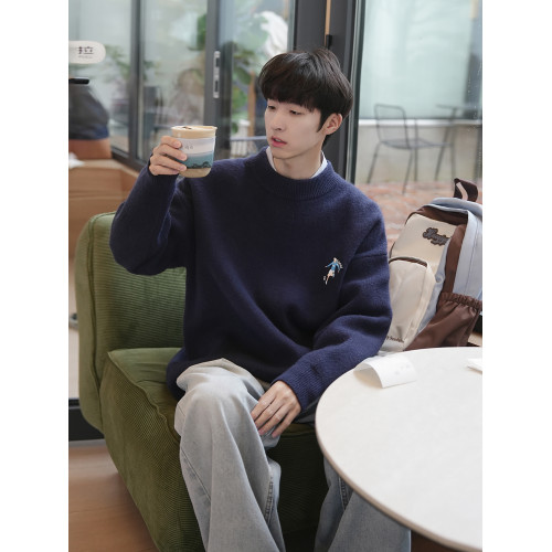 @港仔文藝男 提花毛衣男秋冬2025新款內搭男生冬季圓領針織衫男款