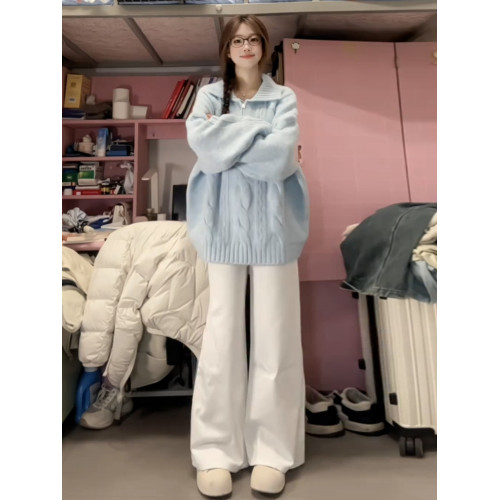 2025新款藍色慵懶風韓系百搭加厚內搭打底針織套頭毛衣外套女秋冬