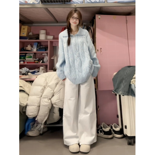 2025新款藍色慵懶風韓系百搭加厚內搭打底針織套頭毛衣外套女秋冬