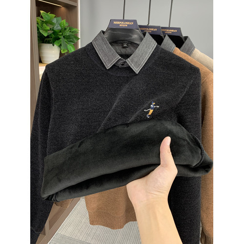 【一體絨】加絨加厚男士毛衣新款襯衫領假兩件冬季保暖針織打底衫 【一體絨】加絨加厚男士毛衣新款襯衫領假兩件冬季保暖針織打底衫