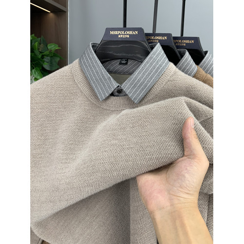 【一體絨】加絨加厚男士毛衣新款襯衫領假兩件冬季保暖針織打底衫 【一體絨】加絨加厚男士毛衣新款襯衫領假兩件冬季保暖針織打底衫