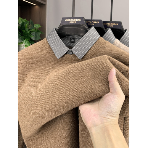 【一體絨】加絨加厚男士毛衣新款襯衫領假兩件冬季保暖針織打底衫 【一體絨】加絨加厚男士毛衣新款襯衫領假兩件冬季保暖針織打底衫