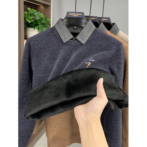 【一體絨】加絨加厚男士毛衣新款襯衫領假兩件冬季保暖針織打底衫 【一體絨】加絨加厚男士毛衣新款襯衫領假兩件冬季保暖針織打底衫