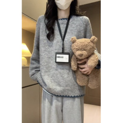 慵懶風高級感寬松灰色毛衣女秋冬季2025年新款內搭打底針織衫上衣