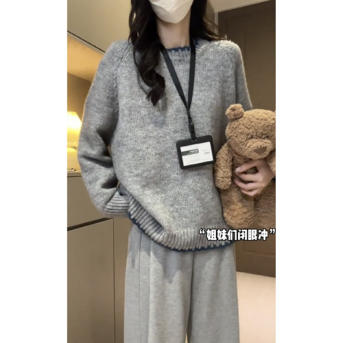 慵懶風高級感寬松灰色毛衣女秋冬季2025年新款內搭打底針織衫上衣
