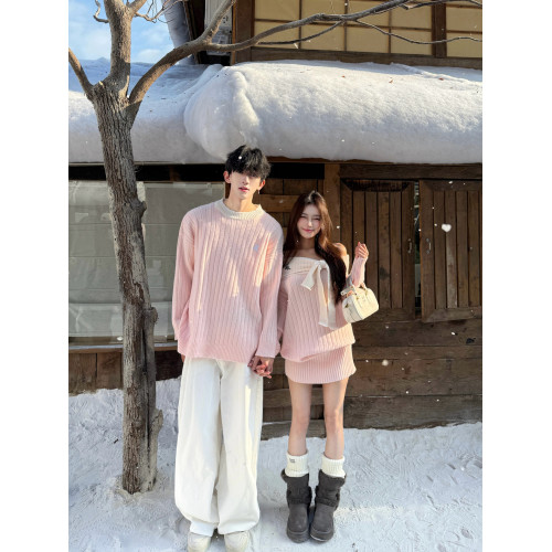 情侶裝秋冬一裙一衣2025新款法式設計感一字肩毛衣針織連衣裙潮流 情侶裝秋冬一裙一衣2025新款法式設計感一字肩毛衣針織連衣裙潮流