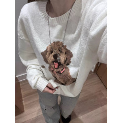 鷗家小海鷗美式卡通甜美寬松小狗慵懶風毛衣holl秋冬軟糯針織衫