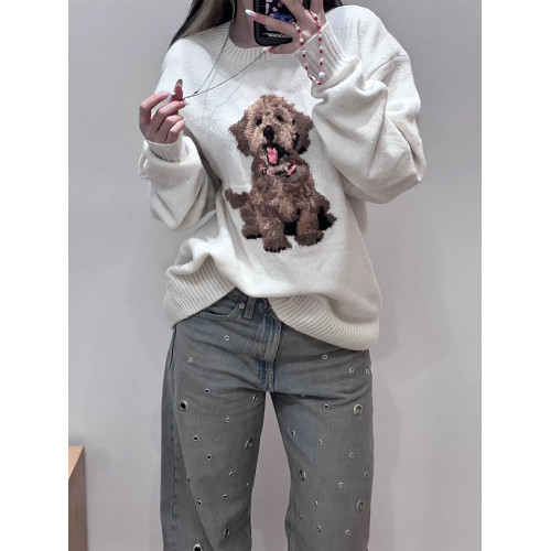 鷗家小海鷗美式卡通甜美寬松小狗慵懶風毛衣holl秋冬軟糯針織衫 鷗家小海鷗美式卡通甜美寬松小狗慵懶風毛衣holl秋冬軟糯針織衫