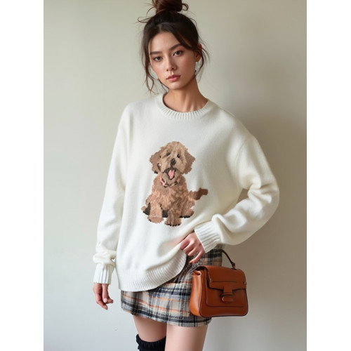 鷗家小海鷗美式卡通甜美寬松小狗慵懶風毛衣holl秋冬軟糯針織衫 鷗家小海鷗美式卡通甜美寬松小狗慵懶風毛衣holl秋冬軟糯針織衫