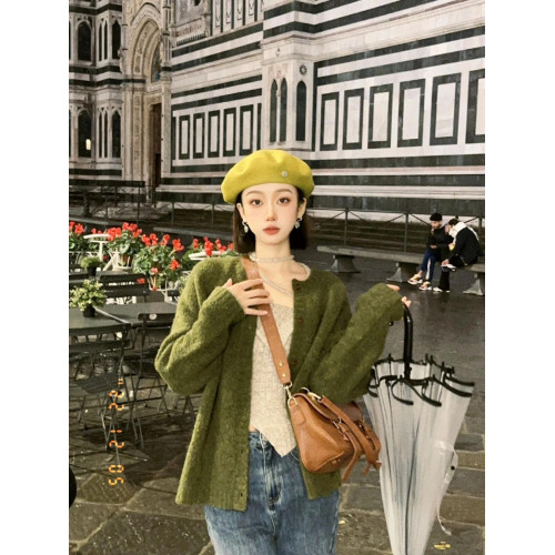 秋冬軟糯寬松慵懶風毛針織開衫外穿大碼海苔綠色森系加厚毛衣外套 秋冬軟糯寬松慵懶風毛針織開衫外穿大碼海苔綠色森系加厚毛衣外套