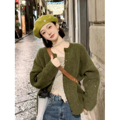秋冬軟糯寬松慵懶風毛針織開衫外穿大碼海苔綠色森系加厚毛衣外套 秋冬軟糯寬松慵懶風毛針織開衫外穿大碼海苔綠色森系加厚毛衣外套