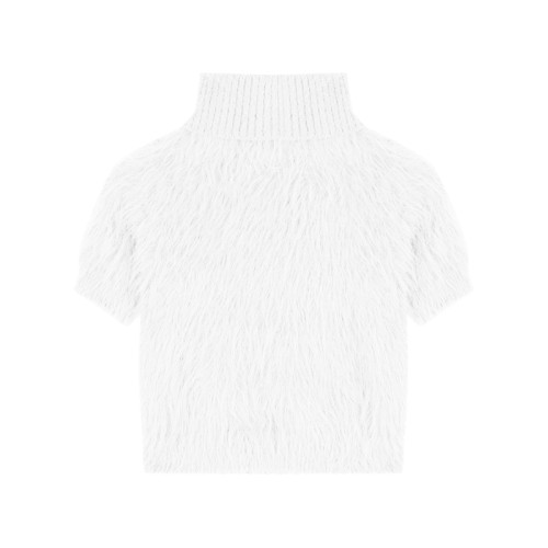 白色仿水貂毛高領針織衫女秋冬韓系修身短款短袖毛衣內搭打底上衣 白色仿水貂毛高領針織衫女秋冬韓系修身短款短袖毛衣內搭打底上衣