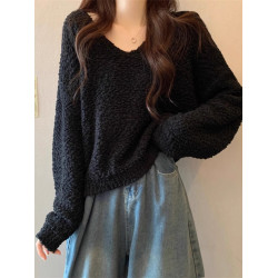 粉色v領毛衣女秋冬2025新款洋氣內搭慵懶風寬松顯瘦打底針織上衣