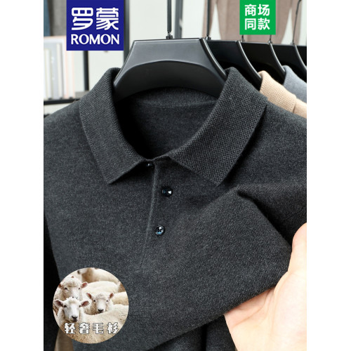 羅矇冬季雙股加厚高檔羊毛中年男士保暖翻領針織衫純色打底毛衣男 羅矇冬季雙股加厚高檔羊毛中年男士保暖翻領針織衫純色打底毛衣男