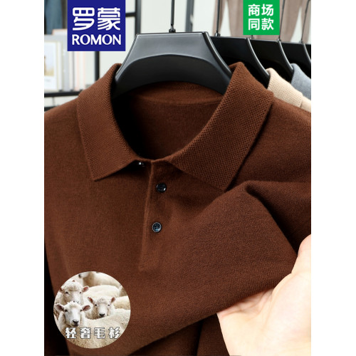 羅矇冬季雙股加厚高檔羊毛中年男士保暖翻領針織衫純色打底毛衣男 羅矇冬季雙股加厚高檔羊毛中年男士保暖翻領針織衫純色打底毛衣男