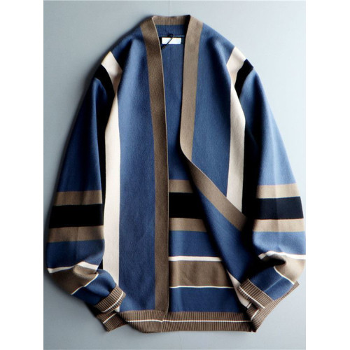 升級爆款~偏厚~男無釦敞穿V領條紋針織衫韓版休閒撞色線衣外套男 升級爆款~偏厚~男無釦敞穿V領條紋針織衫韓版休閒撞色線衣外套男