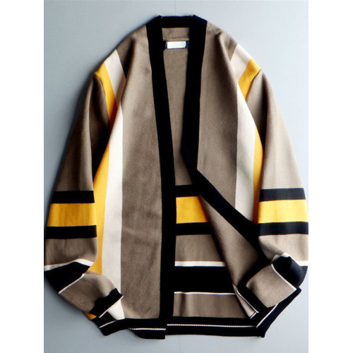 升級爆款~偏厚~男無釦敞穿V領條紋針織衫韓版休閒撞色線衣外套男 升級爆款~偏厚~男無釦敞穿V領條紋針織衫韓版休閒撞色線衣外套男