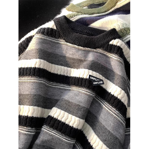 條紋毛衣男秋冬ins寬松日系打底針織衫外套復古慵懶美式圓領上衣 條紋毛衣男秋冬ins寬松日系打底針織衫外套復古慵懶美式圓領上衣