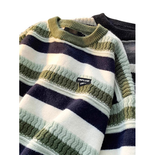 條紋毛衣男秋冬ins寬松日系打底針織衫外套復古慵懶美式圓領上衣 條紋毛衣男秋冬ins寬松日系打底針織衫外套復古慵懶美式圓領上衣