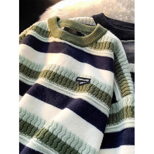 條紋毛衣男秋冬ins寬松日系打底針織衫外套復古慵懶美式圓領上衣 條紋毛衣男秋冬ins寬松日系打底針織衫外套復古慵懶美式圓領上衣