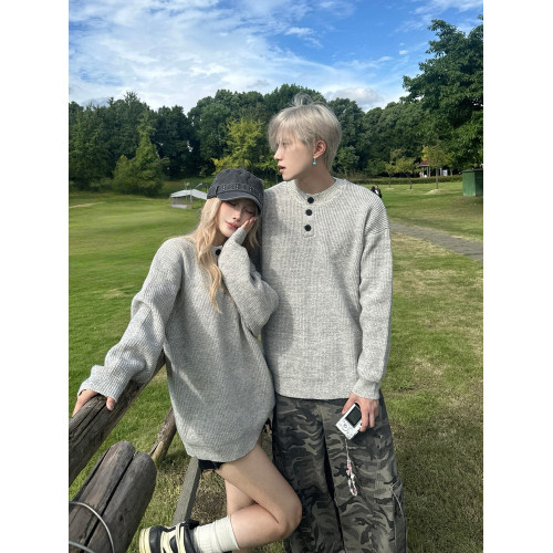 cleanfit情侶裝亨利領灰色毛衣男女秋冬慵懶風高級感外套針織衫潮 cleanfit情侶裝亨利領灰色毛衣男女秋冬慵懶風高級感外套針織衫潮