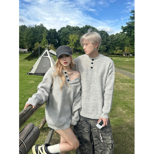 cleanfit情侶裝亨利領灰色毛衣男女秋冬慵懶風高級感外套針織衫潮 cleanfit情侶裝亨利領灰色毛衣男女秋冬慵懶風高級感外套針織衫潮