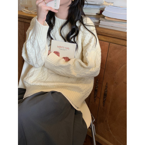 ZY自製 新年紅色毛衣女秋冬外穿寬松復古麻花圓領慵懶套頭針織衫 ZY自製 新年紅色毛衣女秋冬外穿寬松復古麻花圓領慵懶套頭針織衫