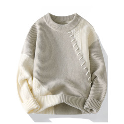 慵懶風毛衣男秋冬季圓領針織衫男士潮牌提花打底衫加厚保暖線衣服